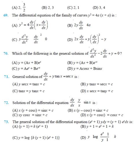 Important Questions For Class Maths Chapter Differential Equations