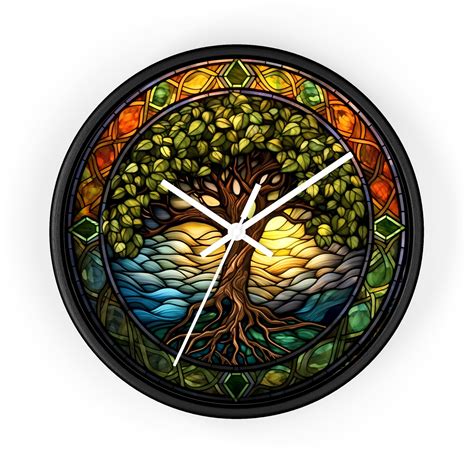 Wall Clock Tree Of Life Stained Glass Wall Art Faux Stained Glass