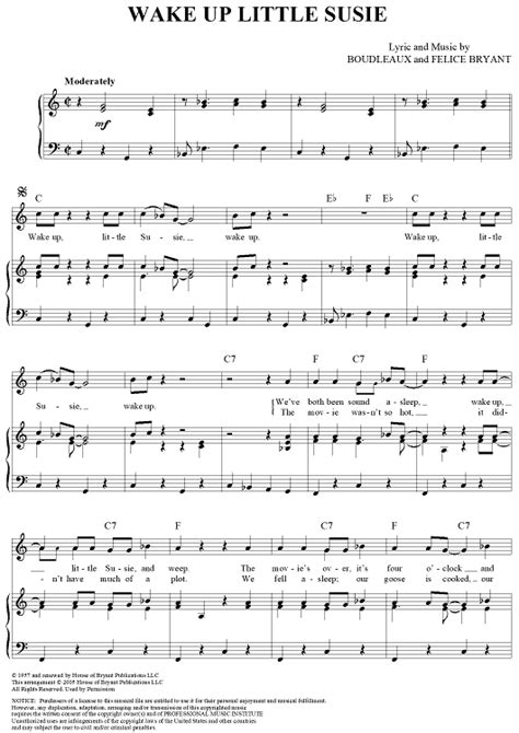 Wake Up Little Susie" Sheet Music by The Everly Brothers for Piano ...