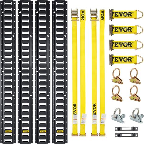 VEVOR E Track Tie Down Rail Kit 5 E Tracks Set 18Pcs Includes 4