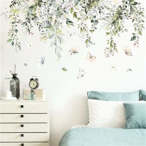 Autocollant Mural Pvc Plante Chambre Stickers Papillon D Coration D