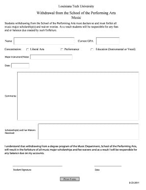 Fillable Online Latech Withdrawal From The School Of The Performing