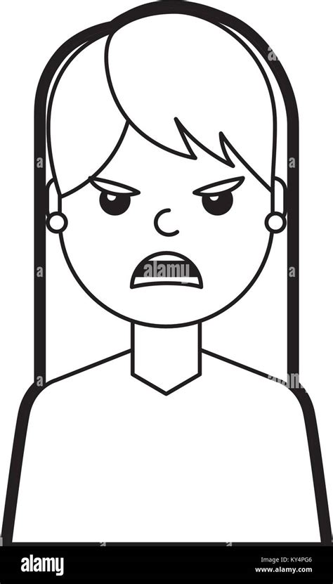 Portrait Woman Angry Facial Expression Cartoon Vector Illustration Line