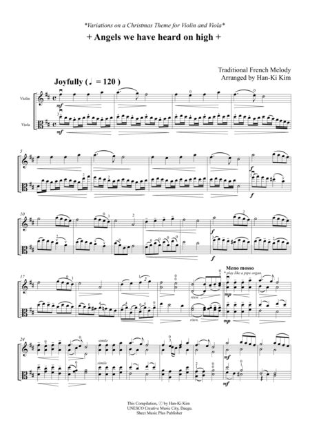 Angels We Have Heard On High For Violin And Viola String Duet Digital Sheet Music Sheet