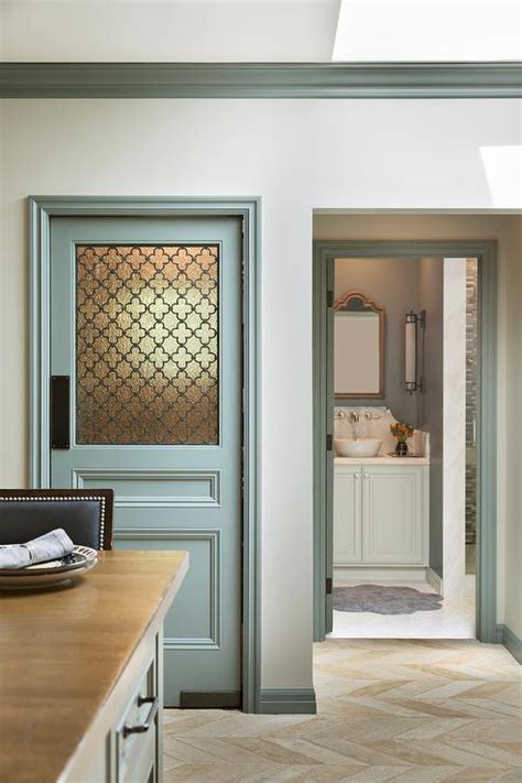 Quatrefoil Frosted Glass Pantry Door Transitional Kitchen