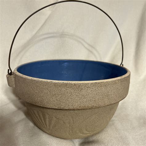 Antique Blue Glazed Stoneware Bowl With Bail Handle Japaneeso Ebay