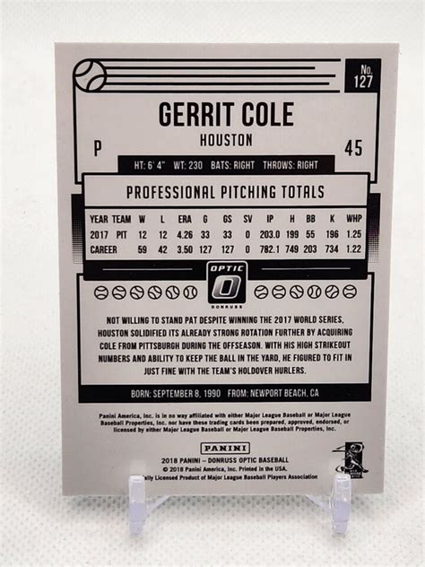 ⚾gerrit Cole 2018 Optic Ny Yankees New York Yankees Mlb Baseball Card⚾