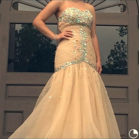 Champagne Gold Cream Mermaid Prom Formal Dress Gem