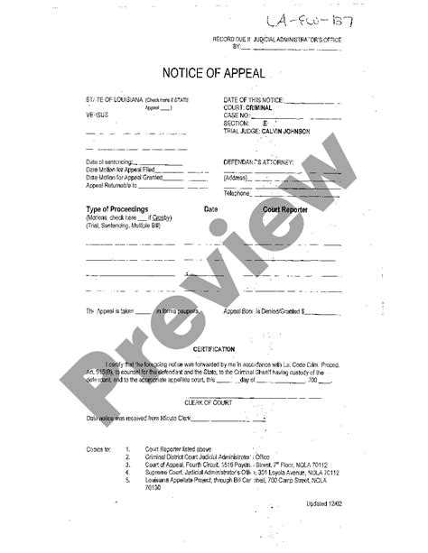 Louisiana Notice Of Appeal Us Legal Forms