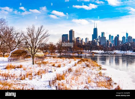 Chicago Skyline from Lincoln Park Chicago during the Winter Stock Photo ...