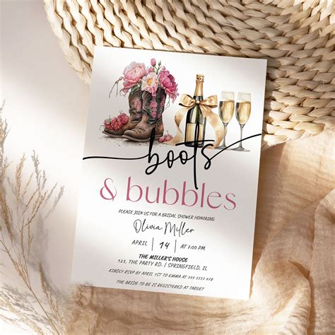 Boots And Bubbles Invitation Cowgirl Boots Bridal Shower Invitation