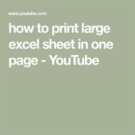 How To Print Large Excel Sheet In One Page Youtube First Page Excel Finance Bank