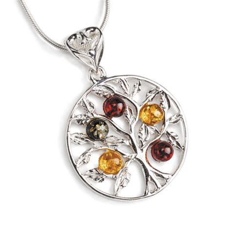 Collier Arbre De Vie En Ambre Multicolore Et Argent 9 196 Bijoux