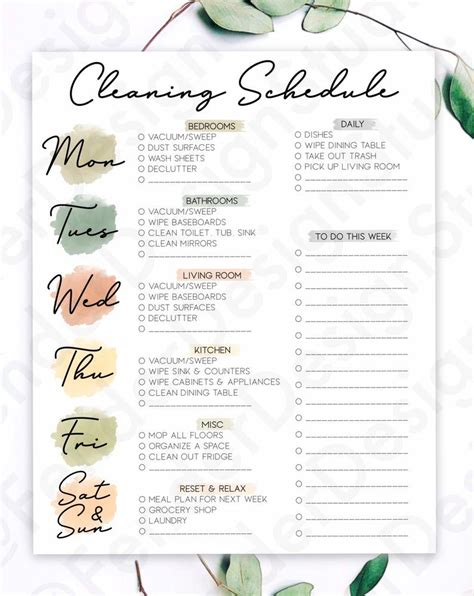 Weekly Cleaning Schedule Printable Weekly House Cleaning Deep