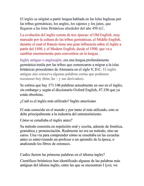 El Origen Del Inglés Ingles El Inglés Se Originó A Partir Lengua