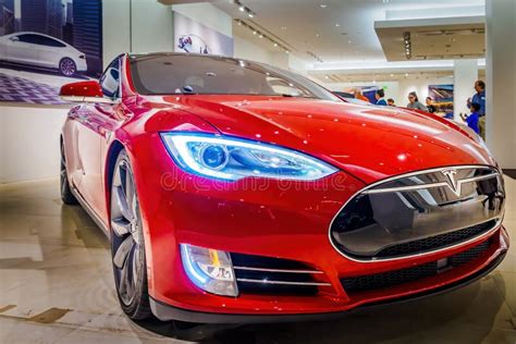 Red Tesla Model S Electric Car Editorial Stock Photo Image Of