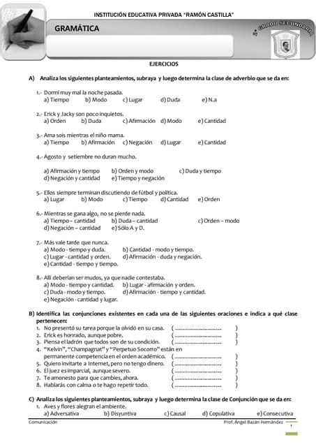 Adverbio Ejercicios Pdf