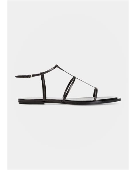 The Row T Bar Leather Flat Sandals In Black Lyst