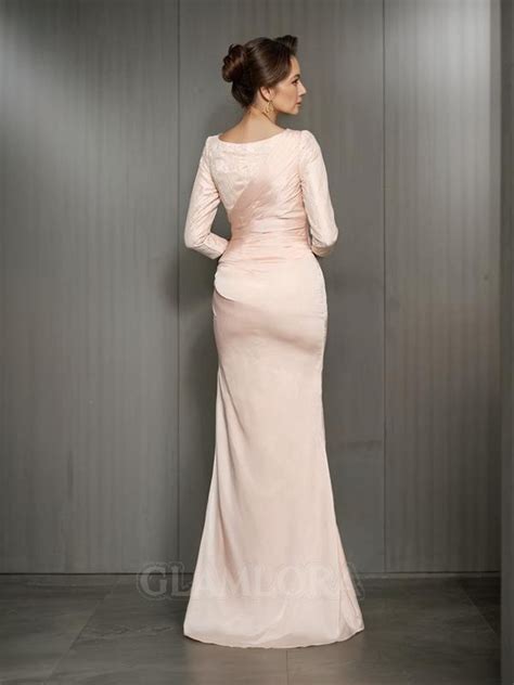 Trumpet Mermaid Bateau Sleeves Sweep Train Flattering Satin Chiffon