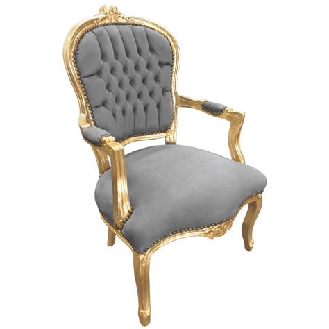 Fauteuil Baroque De Style Louis Xv Gris Et Bois Dor