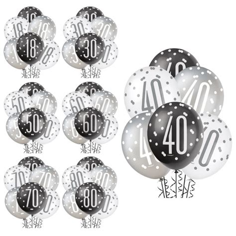 Ballons D Anniversaire En Latex Cm Argent Noir Et Blanc