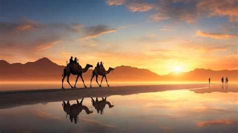 Premium AI Image | Camel caravan in the desert at sunrise