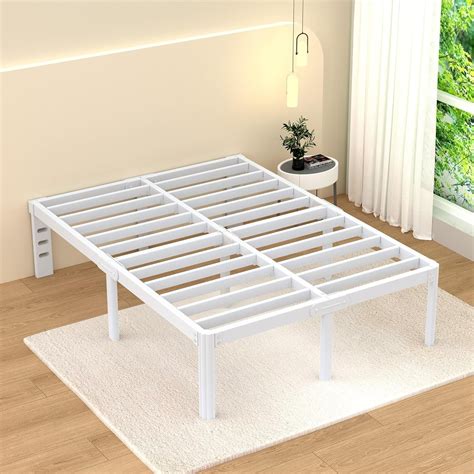 Vhaha Platform Bed Frame King Size 18 Inch White King Metal Bed Frame With Storage Heavy Duty