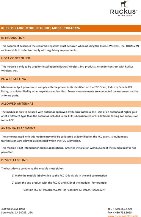 Ruckus Wireless TDBAC22N 802 11ac AP Radio Module User Manual