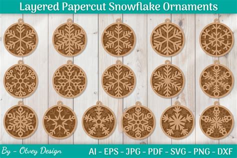 Layered Papercut Snowflake Ornaments Svg Template 2824204