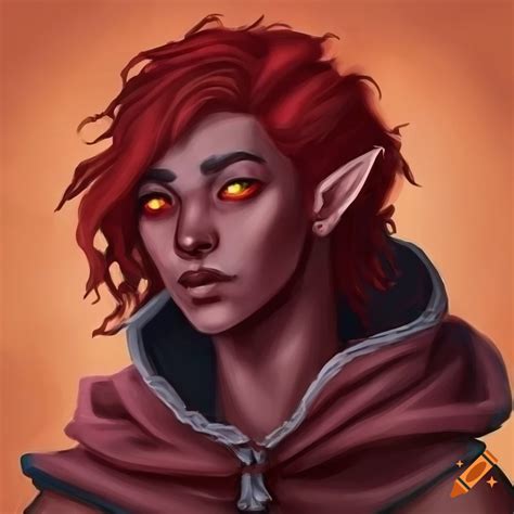 Portrait Of A Fire Genasi With Dark Hair And Red Skin