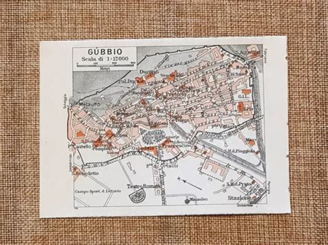 CARTA GEOGRAFICA PIANTA o piantina del 1939 La città di Gubbio Umbria