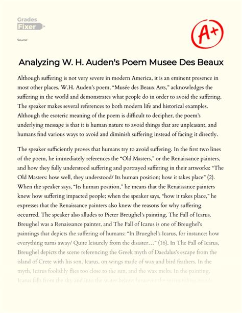 Analysis Of Poem Musee Des Beaux Arts Sitedoct Org