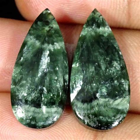 Cts Natural Seraphinite Pear Pair Cabochon Loose Gemstone