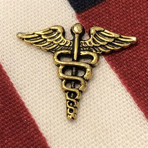 S Vintage Us Army Medical Branch Insignia Emblem Caduceus Bronze