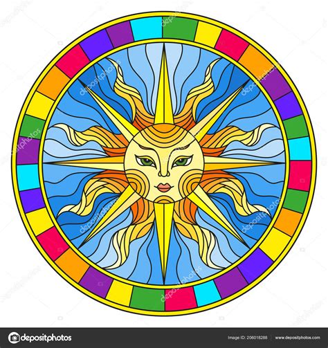 Illustration Style Stained Glass Window Abstract Sun Bright Frame Image