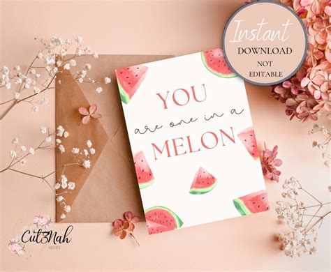 Printable Birthday Card With Watermelons Instant Download One In A Melon Print At Home