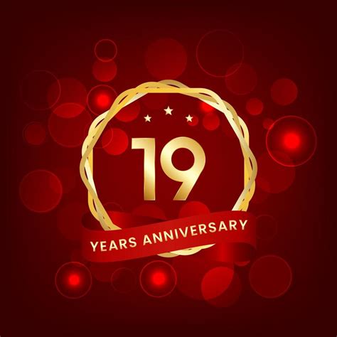 19 Years Anniversary Anniversary Template Design With Gold Number And