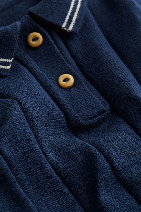 Knitted Polo Shirt Navy Blue Kids Handm Gb