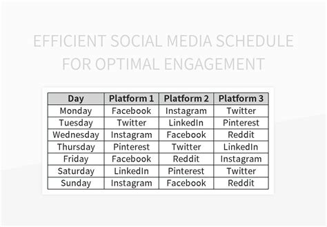 Efficient Social Media Schedule For Optimal Engagement Excel Template