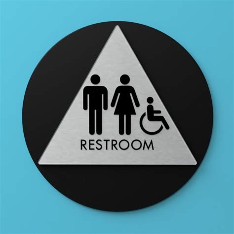 California Restroom Sign Unisex Handicap Symbol Brushed Aluminum Look