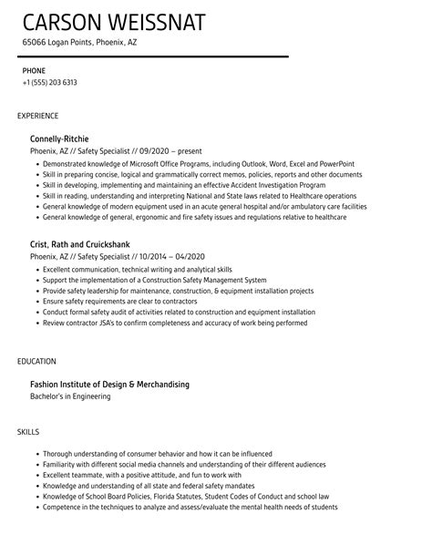 Safety Specialist Resume Samples Velvet Jobs