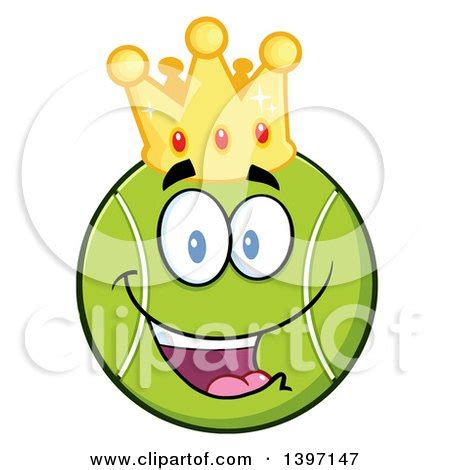 Clipart Of A Cartoon Happy Tennis Ball Character Mascot Wearing A Crown