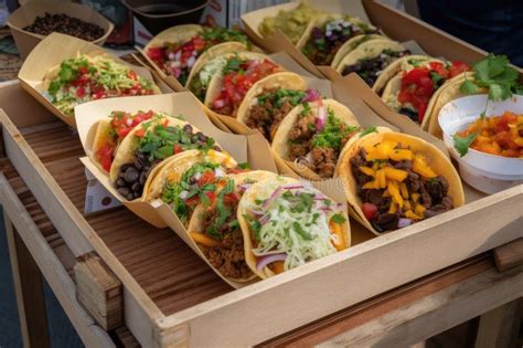 Vegetarian Taco Stand With Options For Different Types Of Tacos And