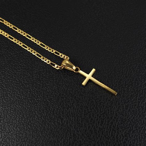 Dije De Cruz Crucifijo Liso Con Cadena Unisex Oro Lamin 24k Impero