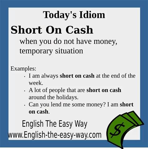 A Poster With The Words Short On Cash Written In English And An Image