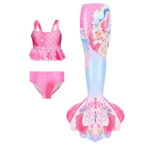 Hienoo Big Girls Bikini Swimsuit Bathing Suit Fish Tail Set UPF 50 3 Piece Swimwear Walmart