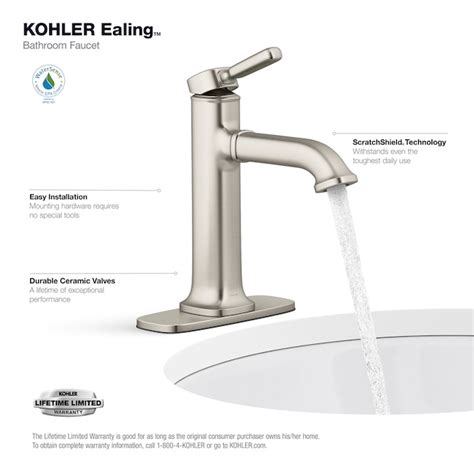 Kohler Ealing Vibrant Brushed Nickel Single Hole 1 Handle Watersense Bathroom Sink Faucet With