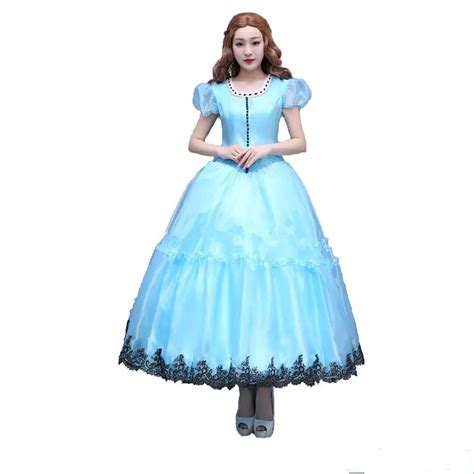 New 2017 Sky Blue Lace Cosplay Dress Alice In Wonderland Cosplay