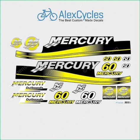 MERCURY 60 HP Outboard Replacement YELLOW Laminated Decals Kit Set