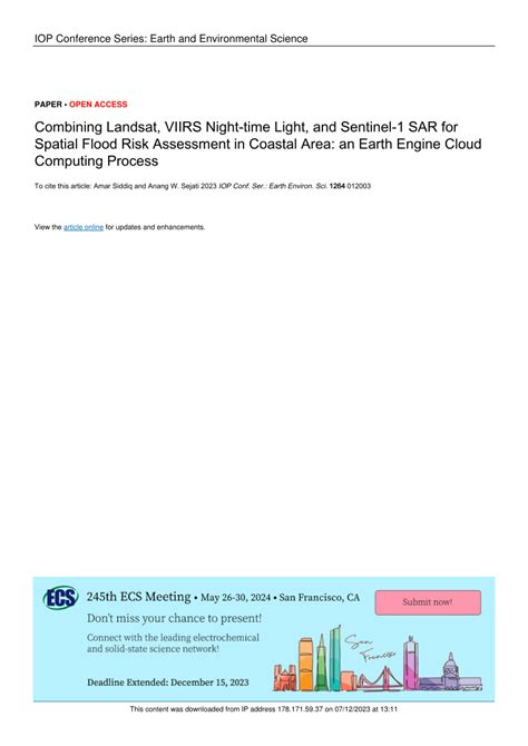 Pdf Combining Landsat Viirs Night Time Light And Sentinel 1 Sar For Spatial Flood Risk